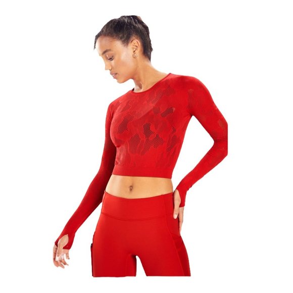 NWT Fabletics Addison SculptKnit LARGE Long-Sleeve Crop Top Red Stretch MSRP$50 - Picture 3 of 13